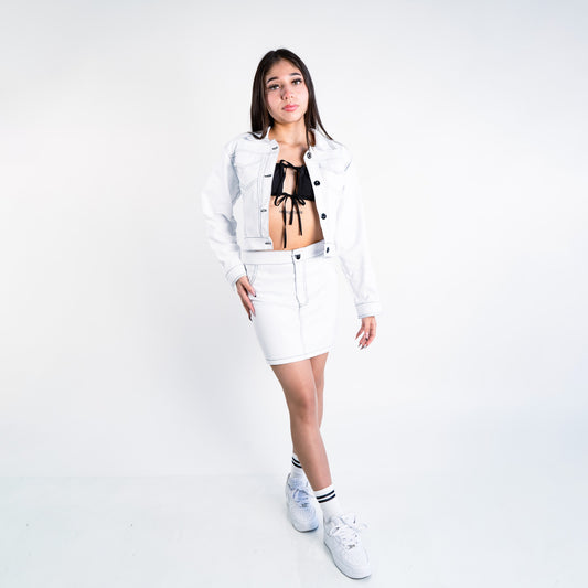 Contrast Stitch Skirt - White
