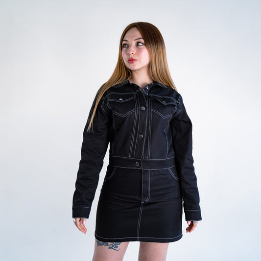 Contrast Stitch Jacket - Black