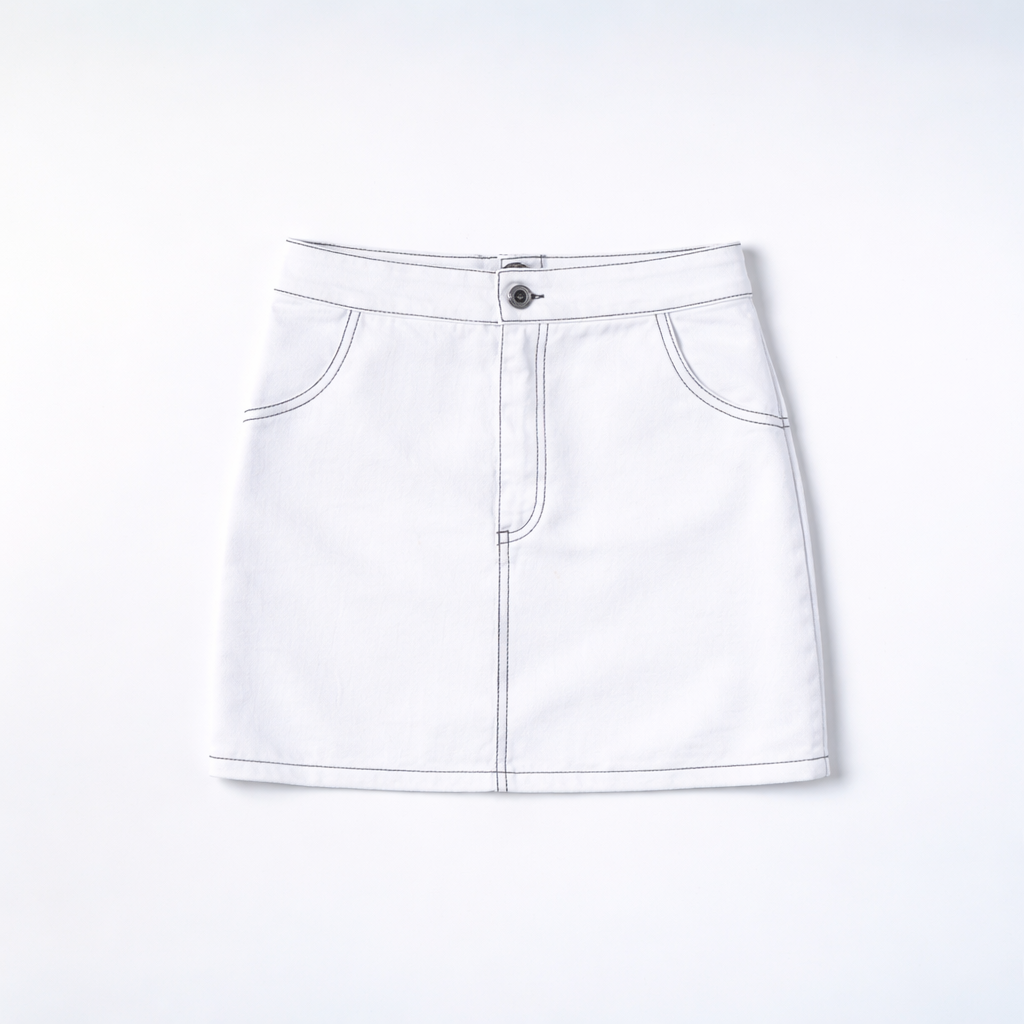 Contrast Stitch Skirt - White