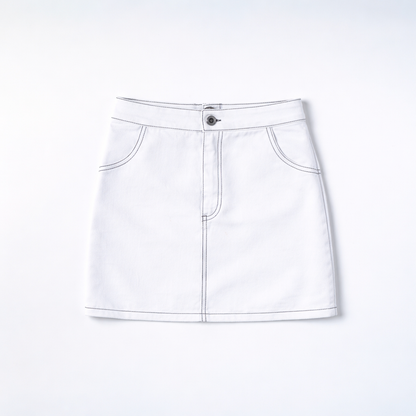 Contrast Stitch Skirt - White