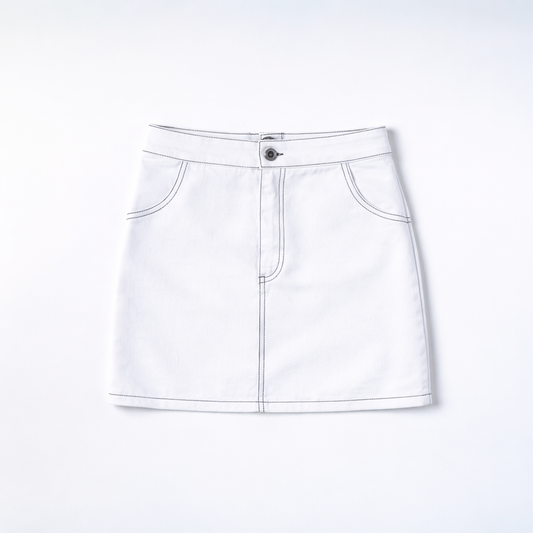 Contrast Stitch Skirt - White