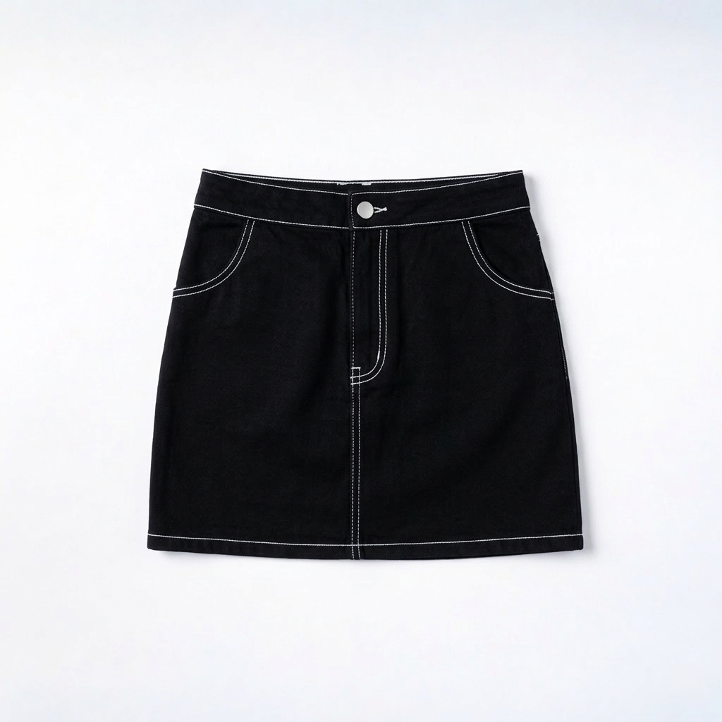 Contrast Stitch Skirt - Black