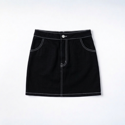 Contrast Stitch Skirt - Black