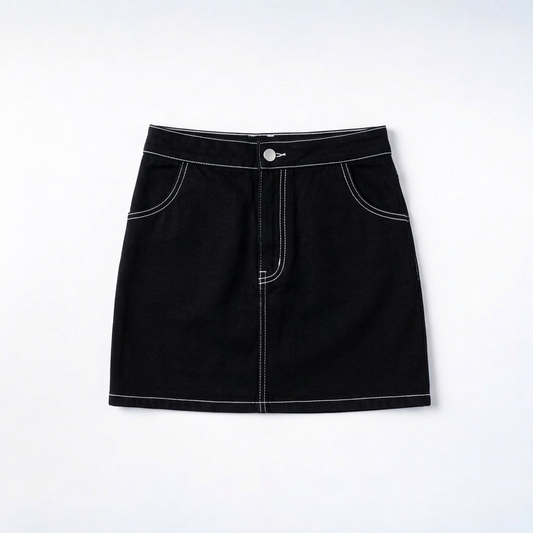 Contrast Stitch Skirt - Black